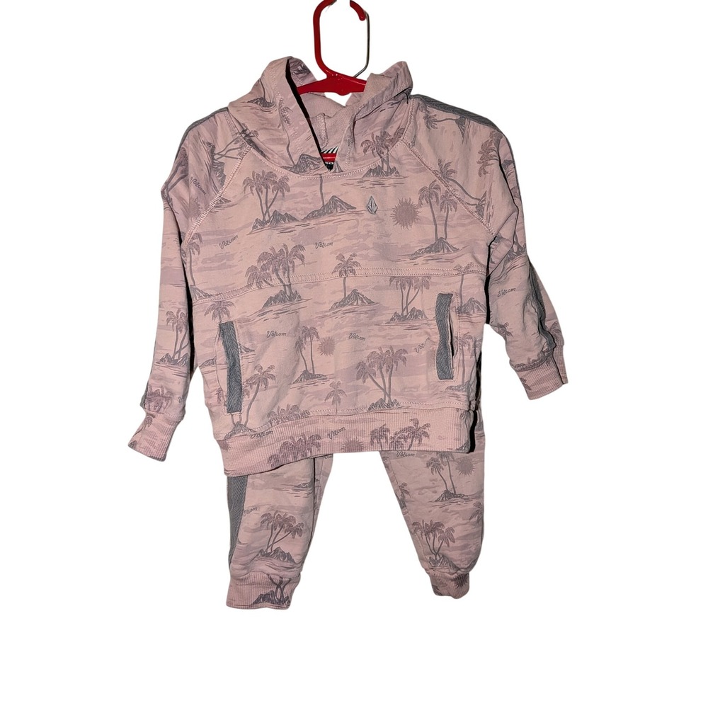 Volcom Kids Mauve Pink Tropical Palm Tree Hoodie and Joggers Set‎ Surf Skater
